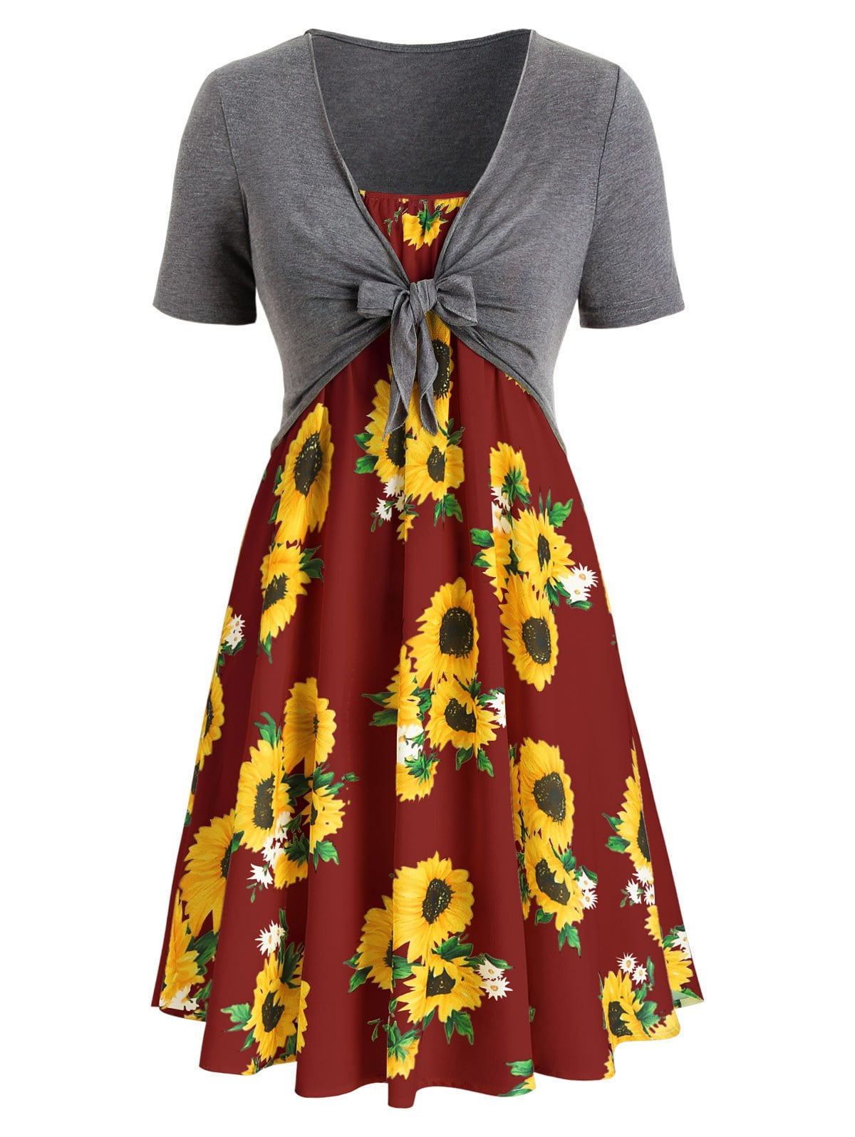 Two-piece sunflower print dress