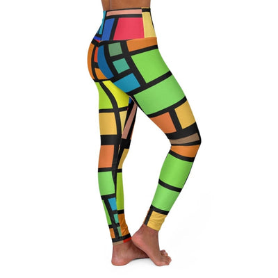 inQue.Style High Waisted Yoga Pants, Multicolor Block And Black Grid Style Sports Pants