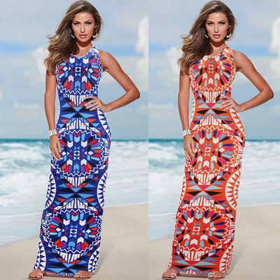 Slimming color print dress