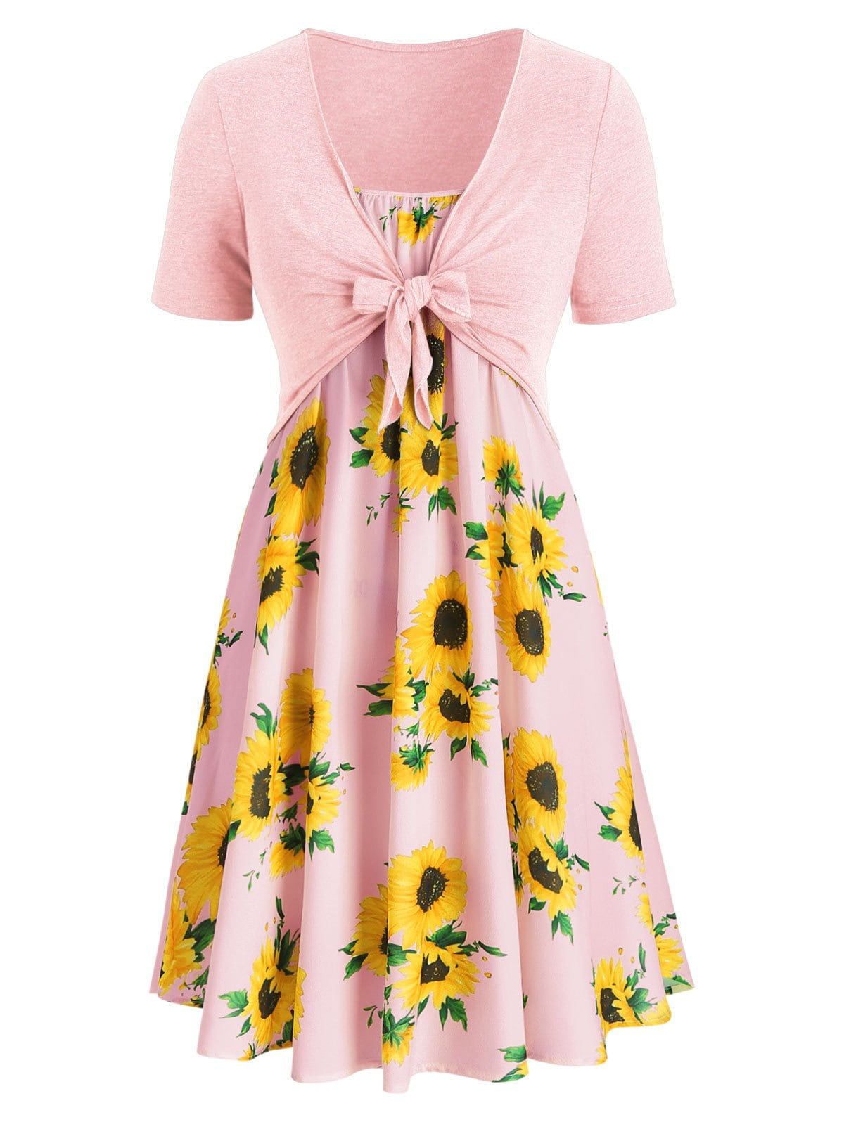 Two-piece sunflower print dress