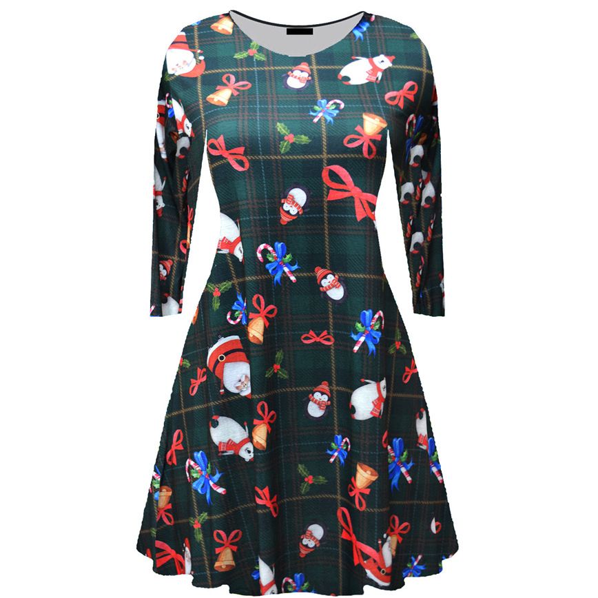 Santa Print Swing Flared Dress