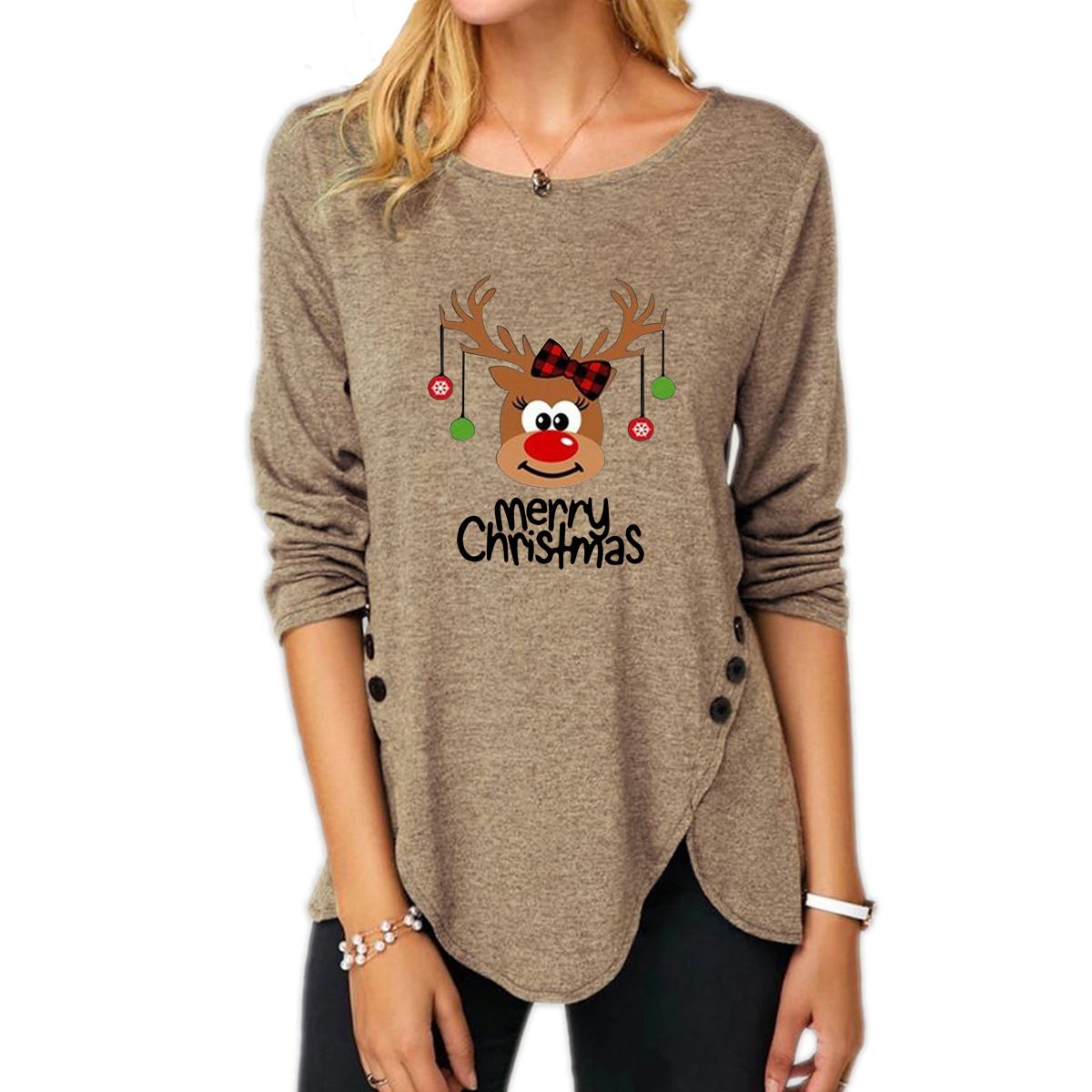 Button Long Sleeve Christmas Blouse