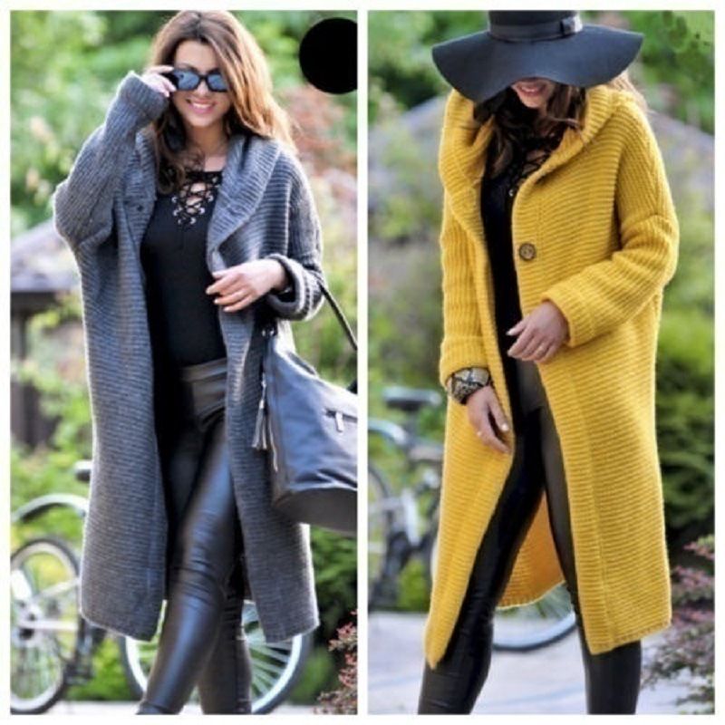 Solid Color Long Hooded Cardigan