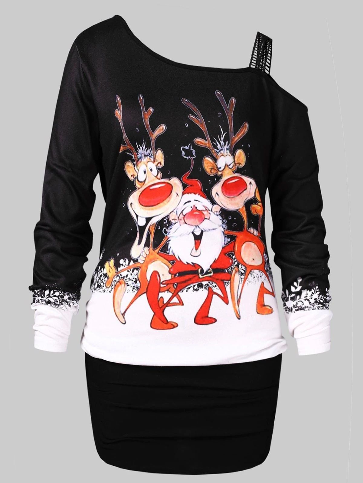 Off Shoulder Santa Claus Elk Sweatshirt