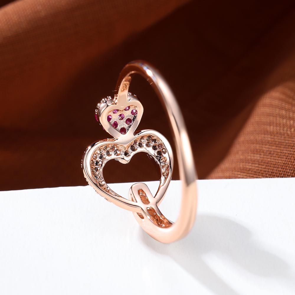 Double Heart Shape Ring Pink Zircon