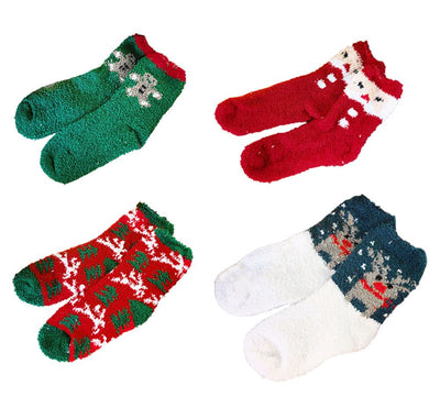 4 Pair Santa Plush Slipper Socks