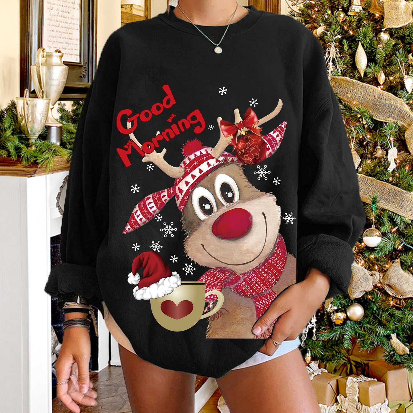 Christmas Oversized Sweatshirts Cute Reindeer