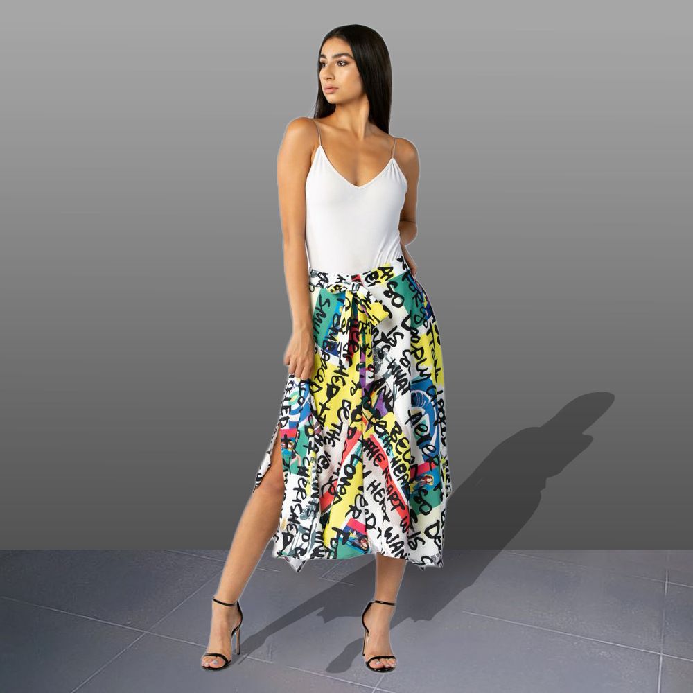 Newspaper Letters Multicolor Irregular Skirt