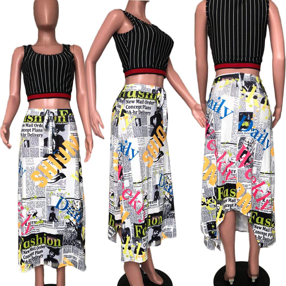 Newspaper Letters Multicolor Irregular Skirt