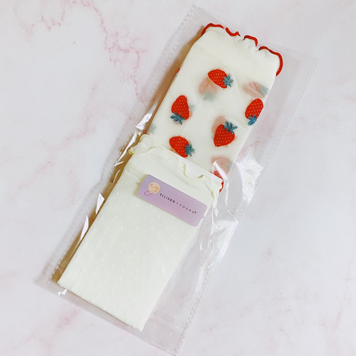 Dots And Strawberries Sheer Socks- 2Pairs