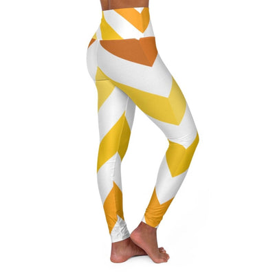 inQue.Style High Waisted Yoga Pants, Yellow And White Herringbone Style Sports Pants