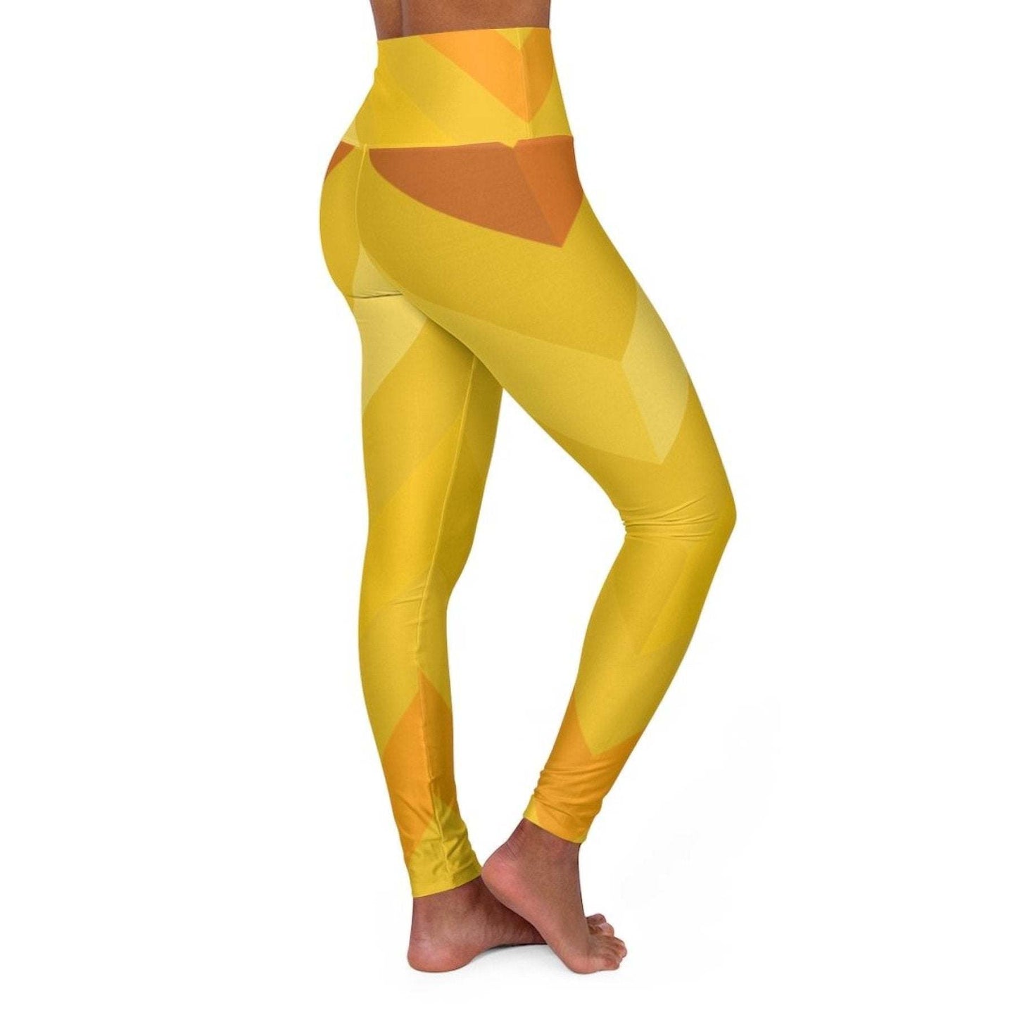 inQue.Style High Waisted Yoga Pants, Gold And Yellow Herringbone Style Sports Pants