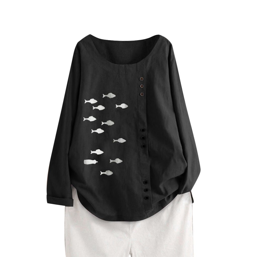 fish print button top