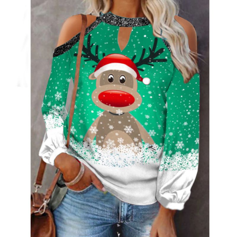 Christmas Elk Sequin Off-Shoulder Top