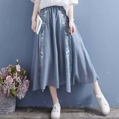 Two-layer Chinese Embroided Midi Skirt