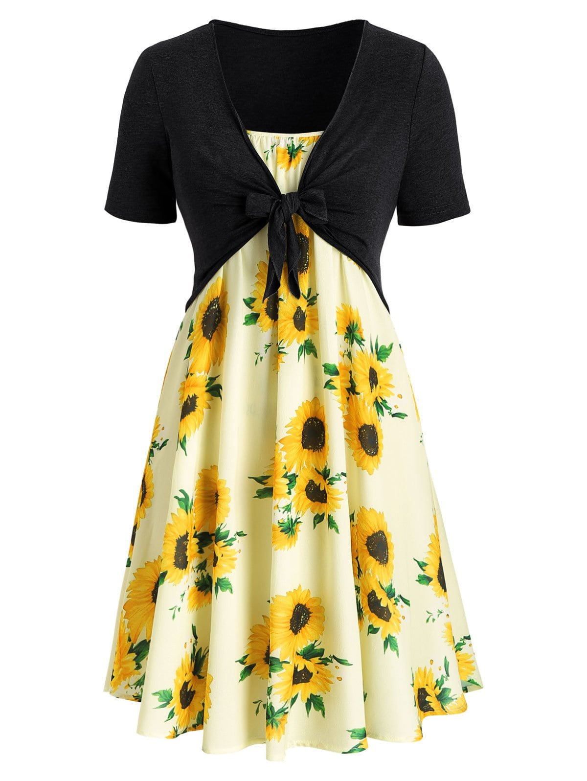 Two-piece sunflower print dress