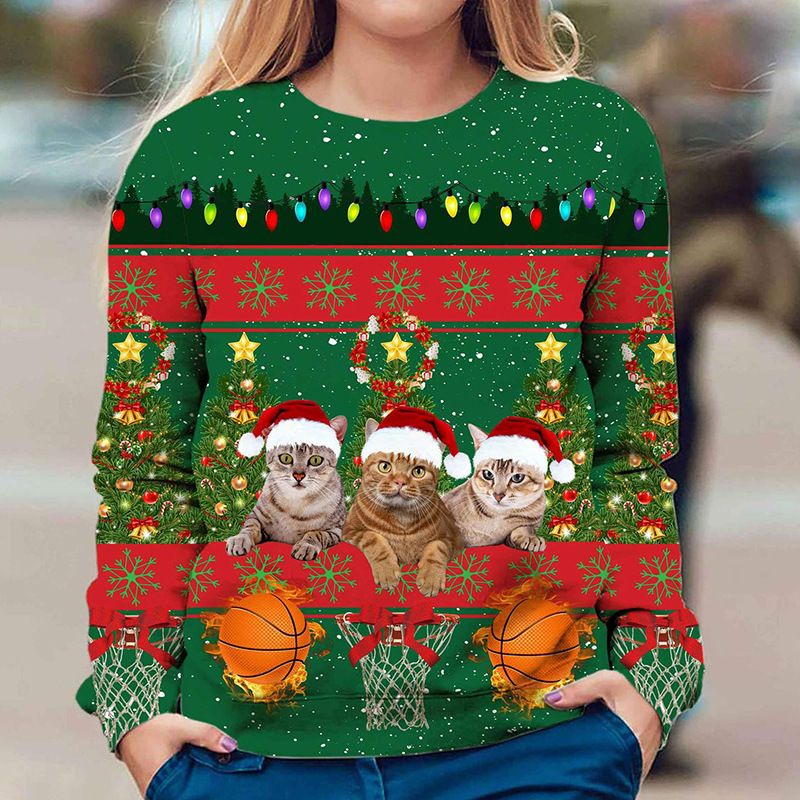 Christmas Cat Print Sweater