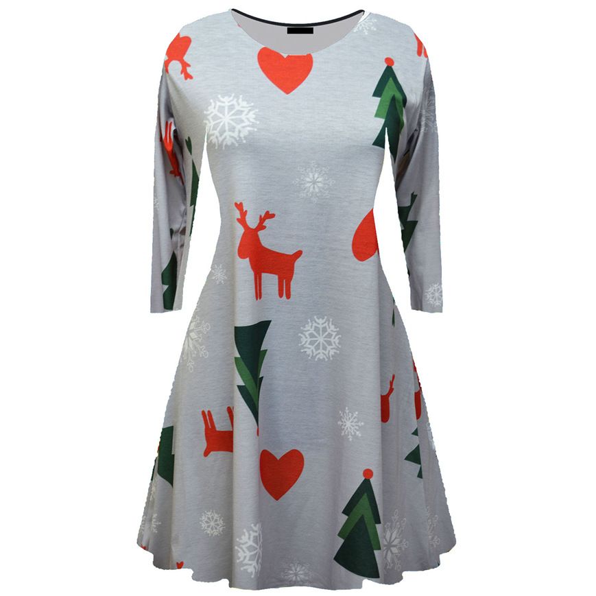 Santa Print Swing Flared Dress