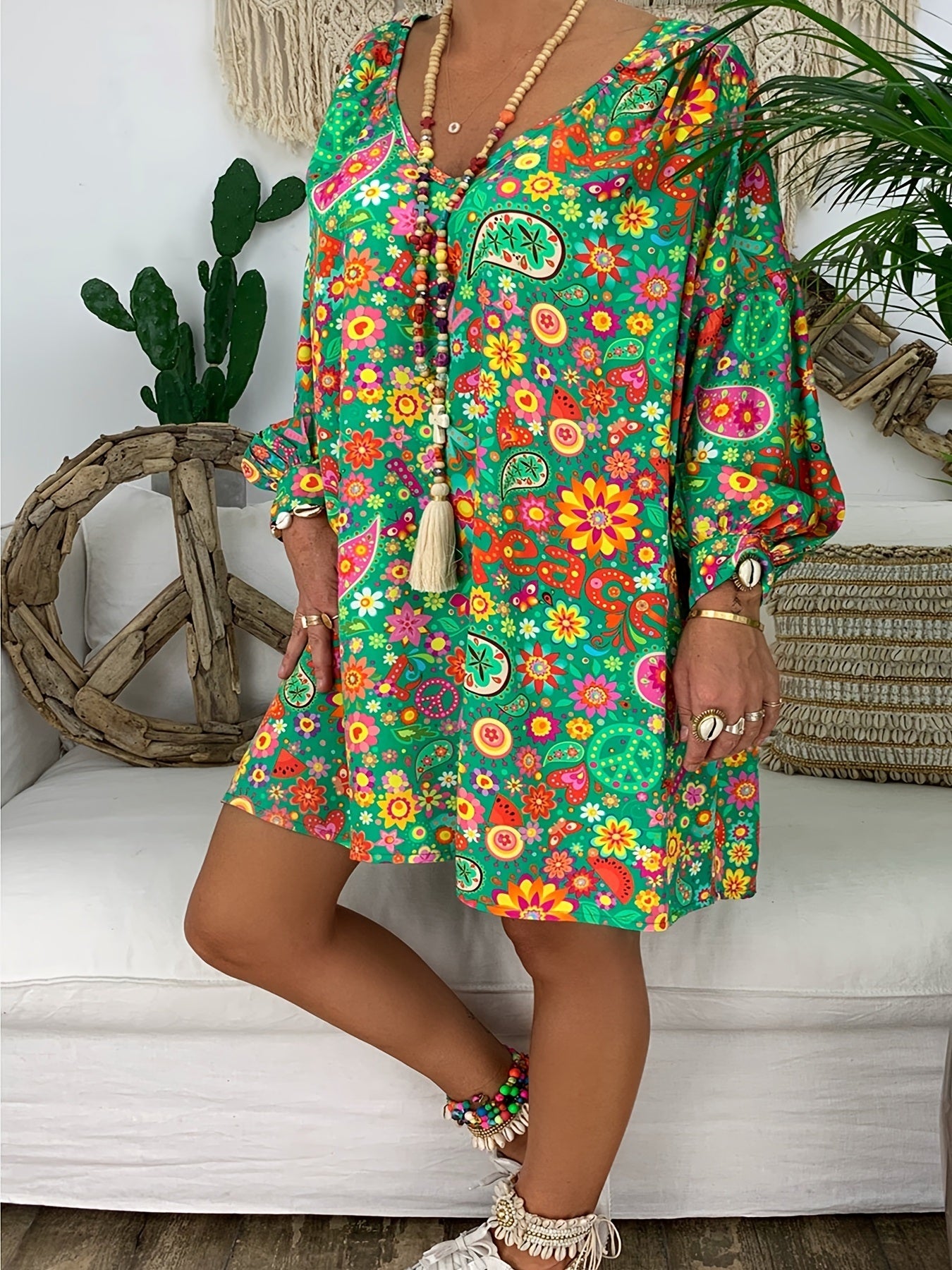 Plus Size Floral Long Sleeve Dress