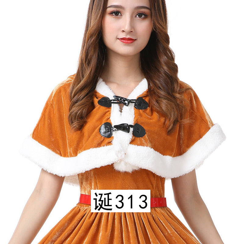 Christmas Short Dress Costume With Shawl