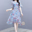 summer new women's floral dress waist slimming V-neck ruffled mid-length dress