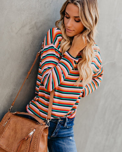 Striped print bat sleeve tops