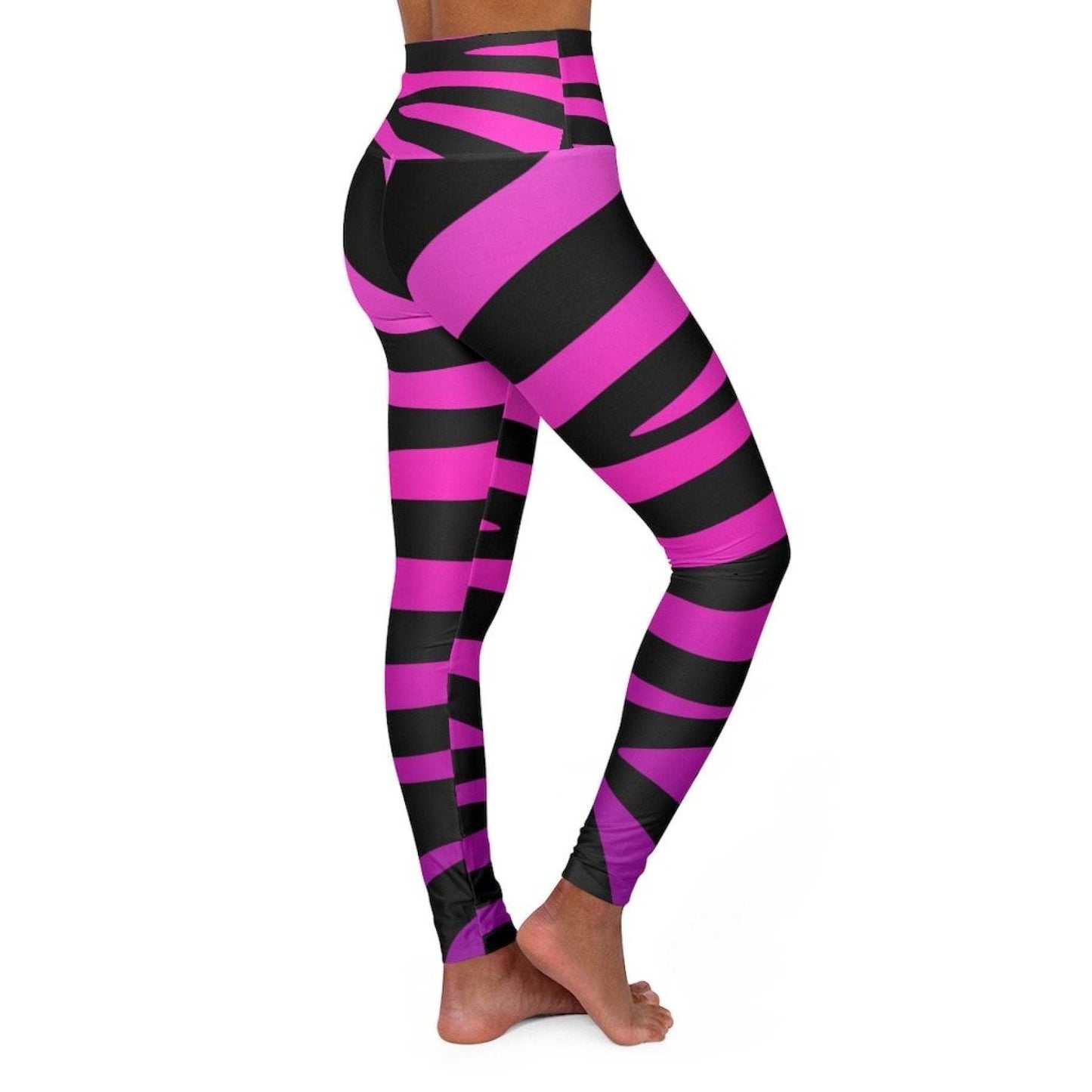 inQue.Style High Waisted Yoga Leggings, Purple And Black Stripes