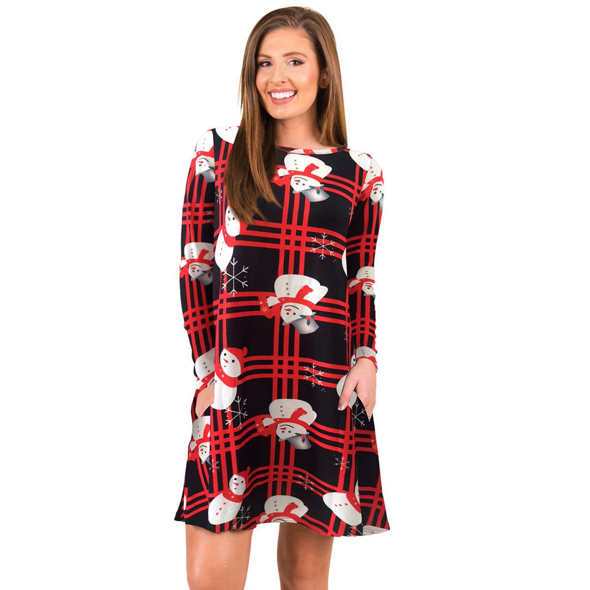 Snowman long sleeve christmas dress