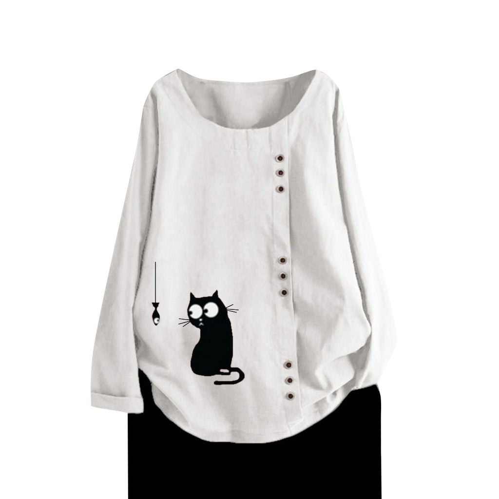 Cat Fish Print Button Top