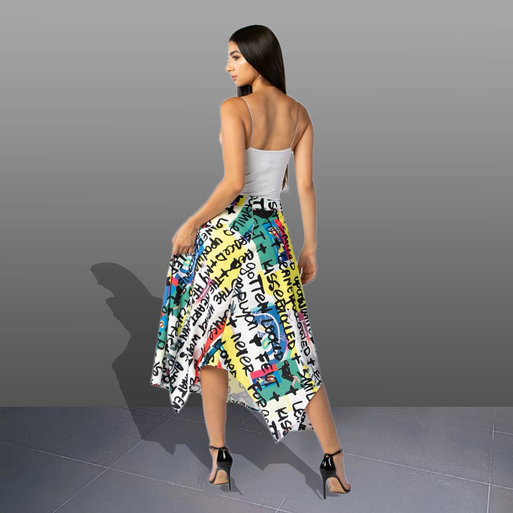 Newspaper Letters Multicolor Irregular Skirt