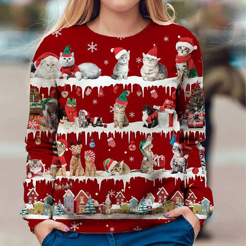 Christmas Cat Print Sweater