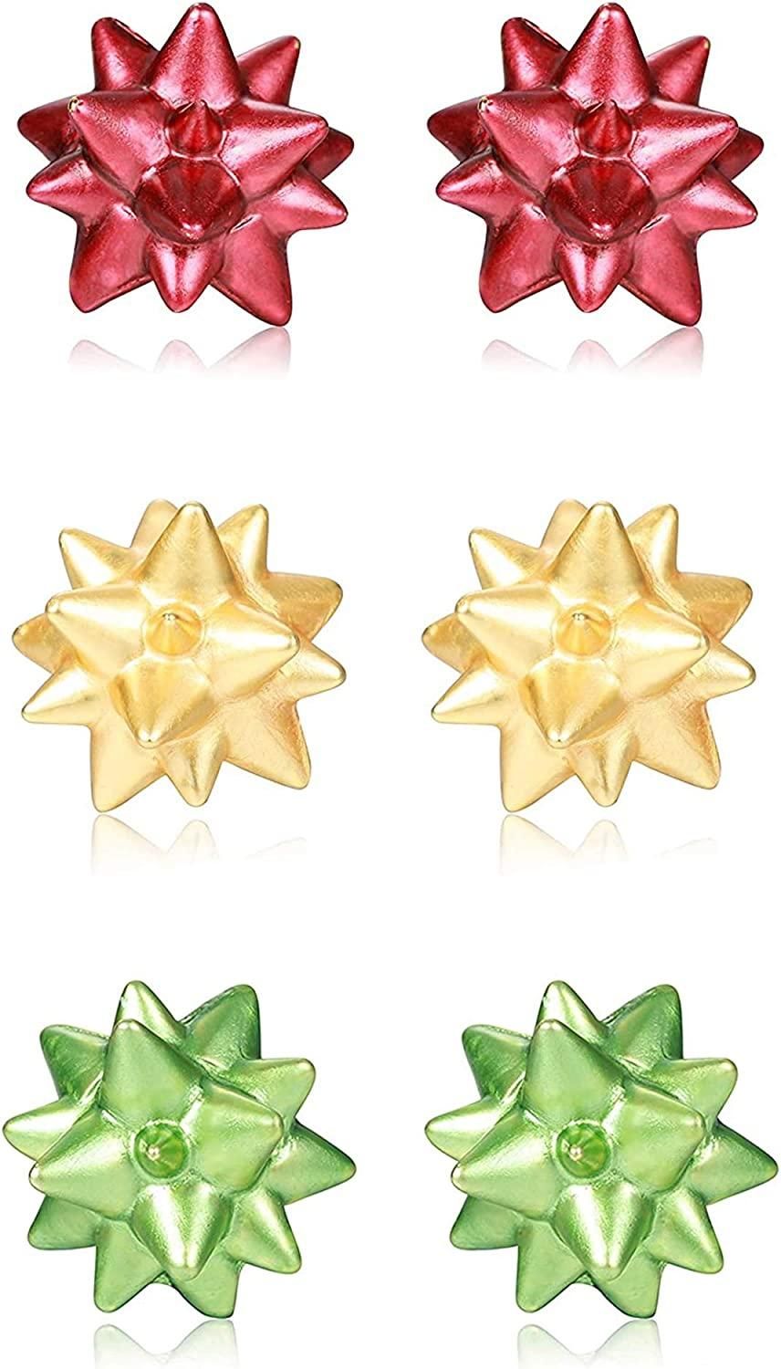 3 Pairs Christmas Bow Stud Earrings