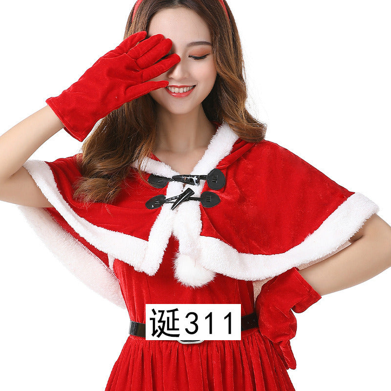 Christmas Short Dress Costume With Shawl