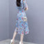 summer new women's floral dress waist slimming V-neck ruffled mid-length dress