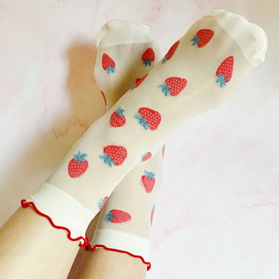 Dots And Strawberries Sheer Socks- 2Pairs