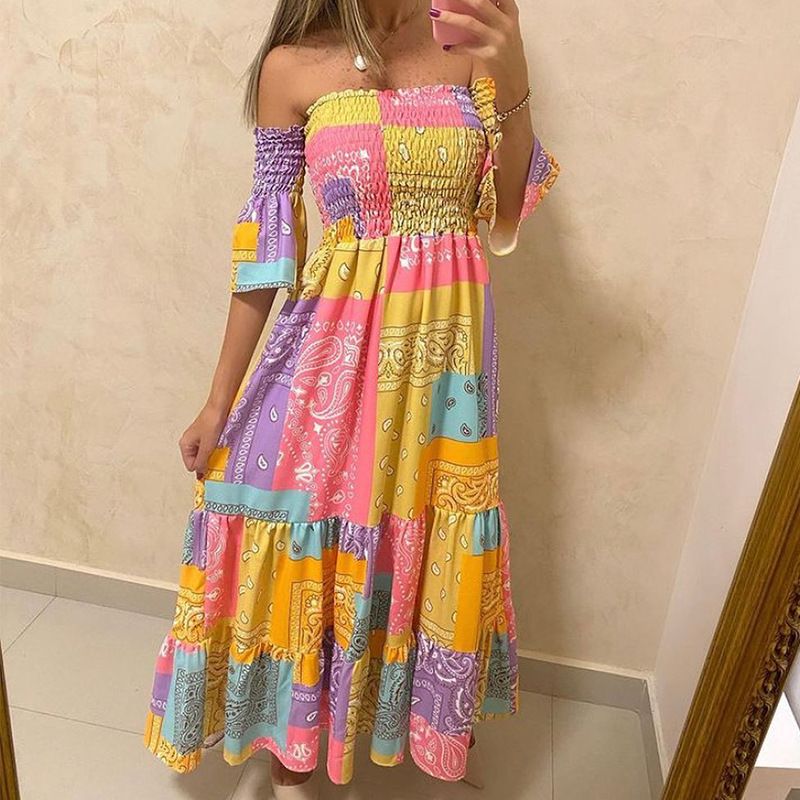 Multicolor strapless printing dress