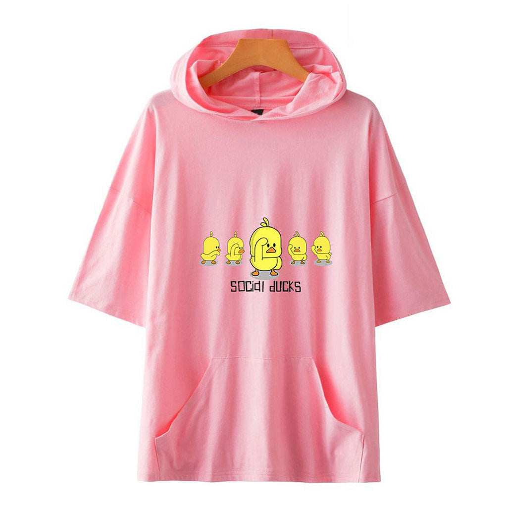 Short-Sleeved Pocket hoodie T-shirt