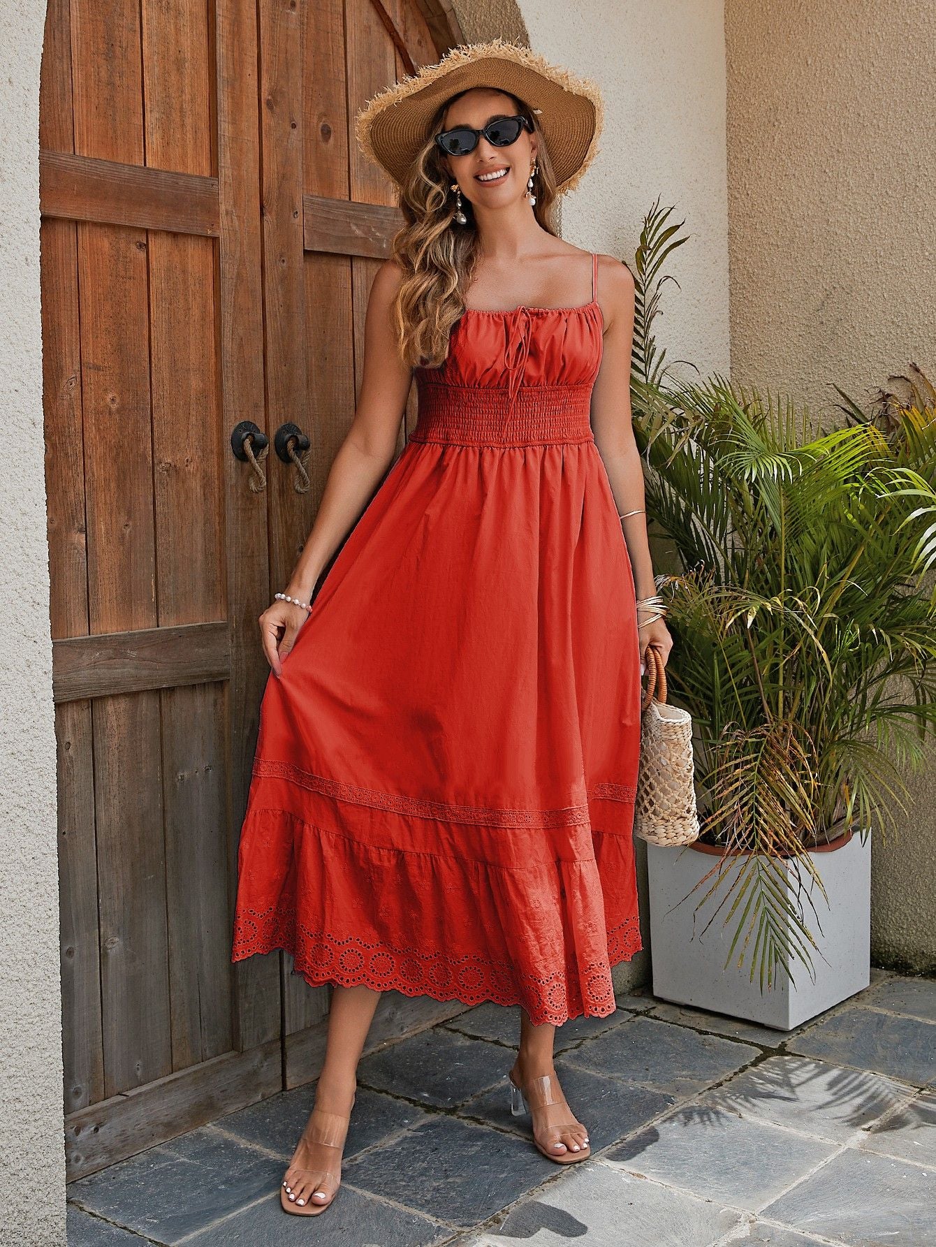 French Romantic Style Cotton Maxi Dress