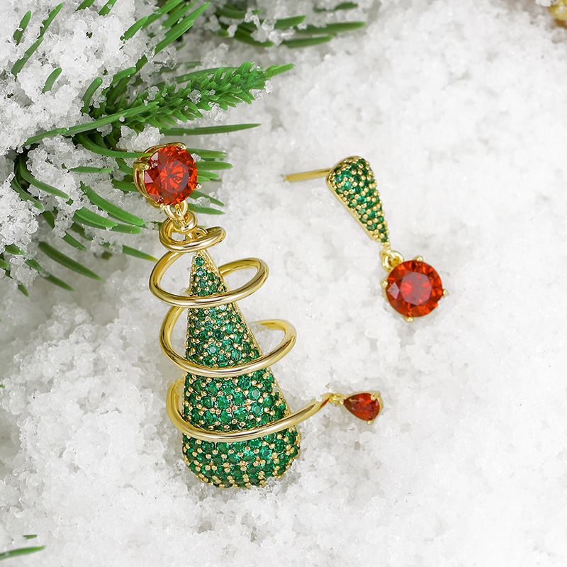 Zirconia Christmas tree drop earrings