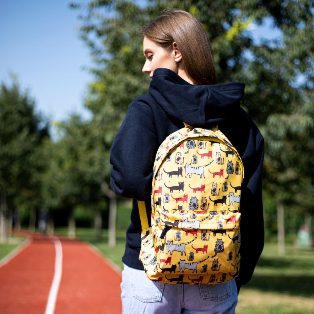 Cat Print Yellow Backpack