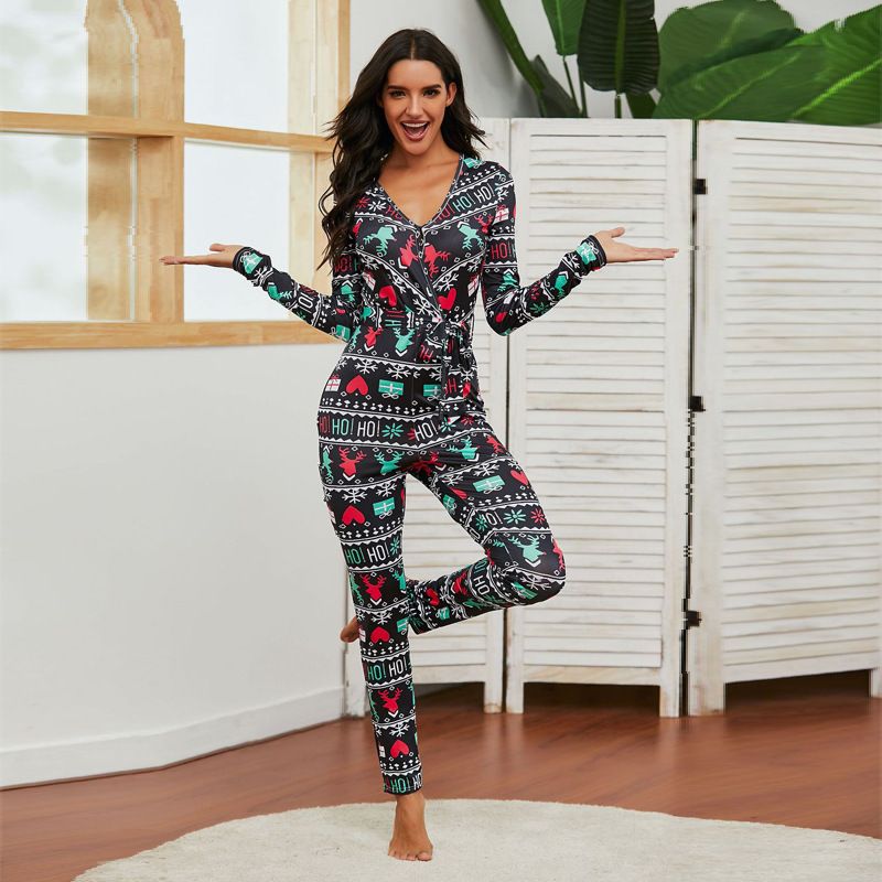 V Neck Tie Christmas Elk Jumpsuit