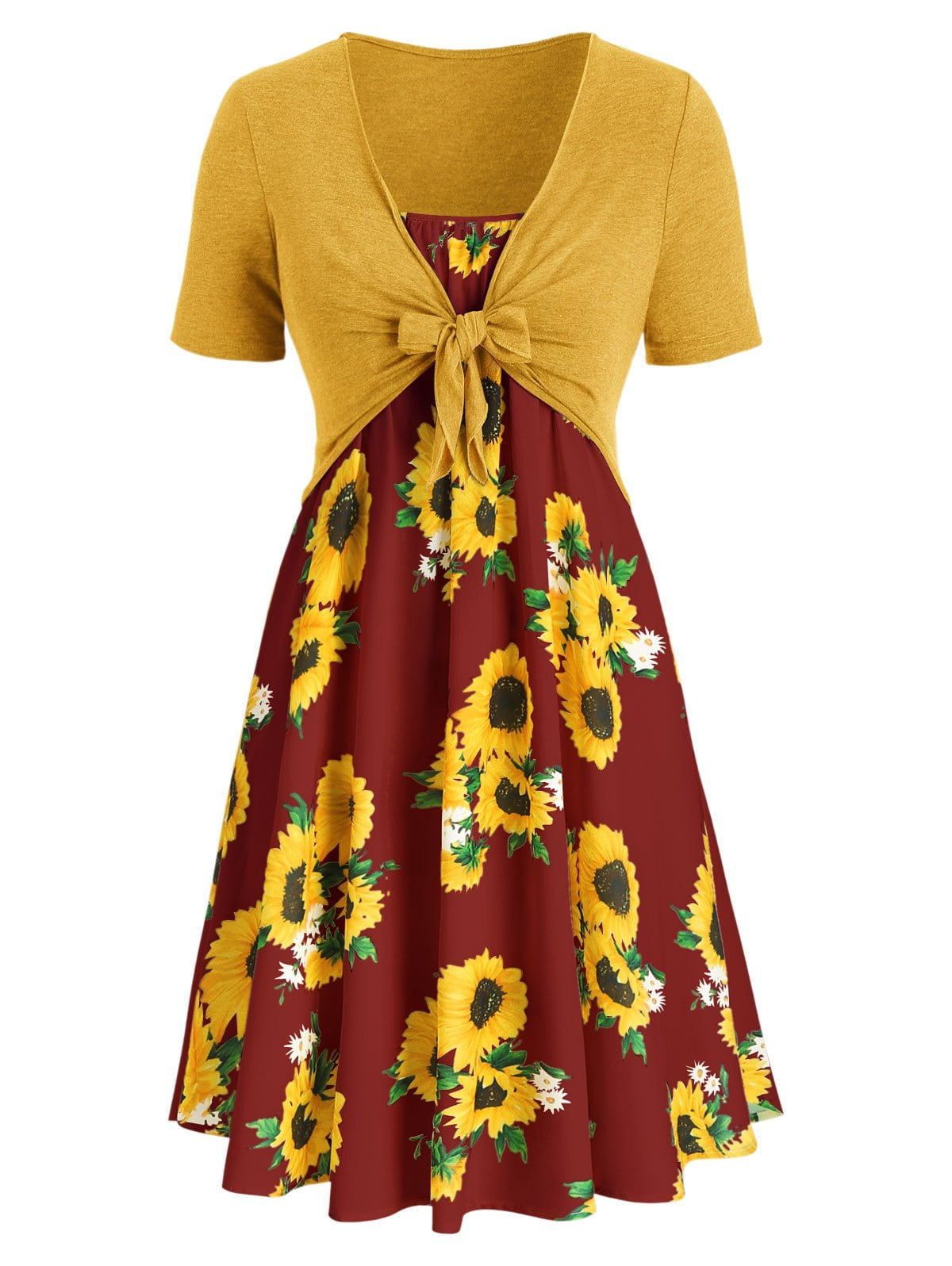 Two-piece sunflower print dress