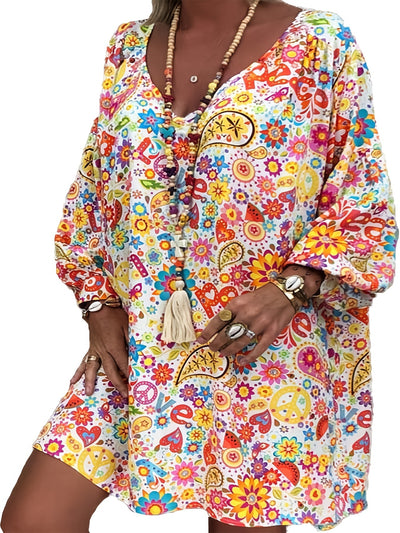 Plus Size Floral Long Sleeve Dress