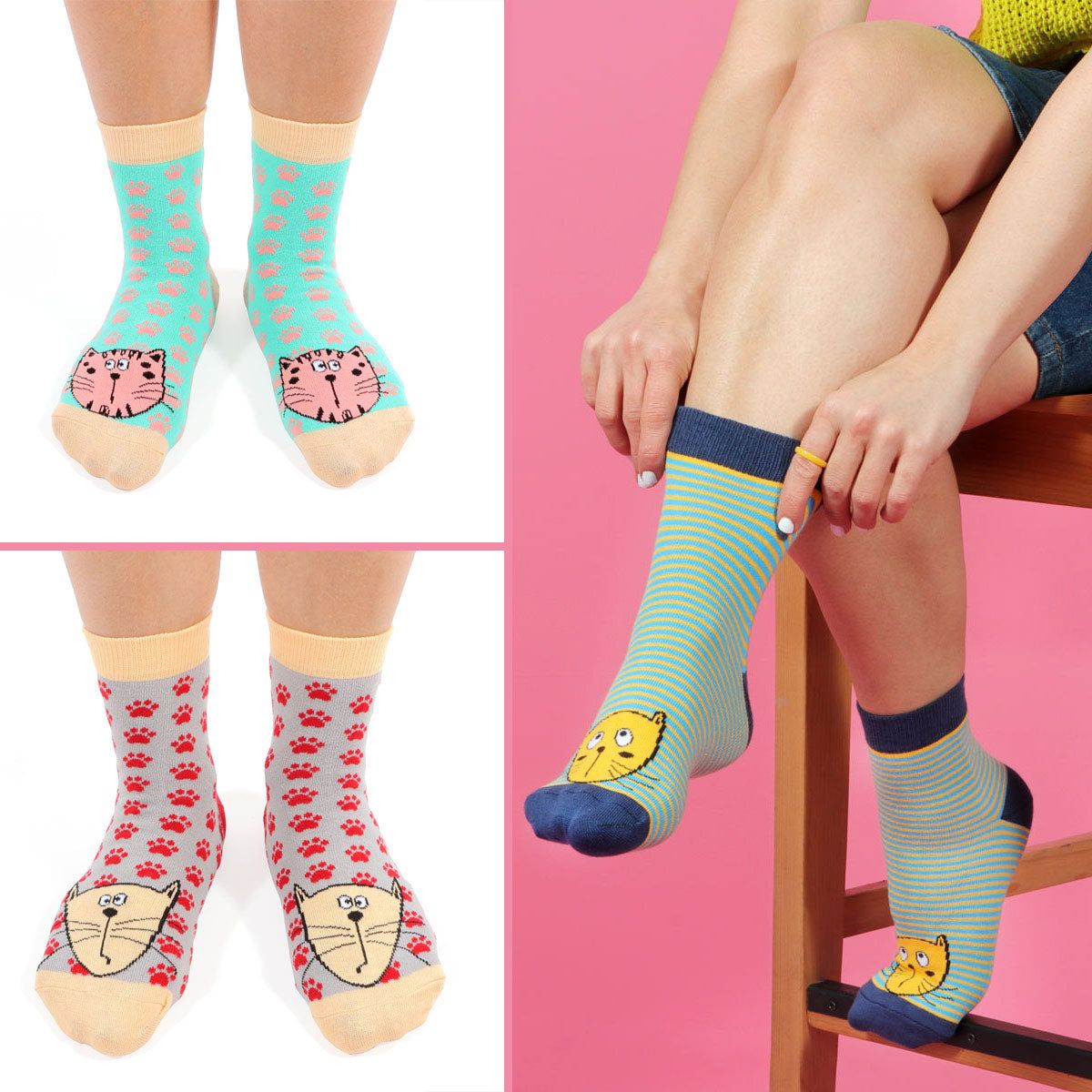 Cat Design Socks- 5Pairs