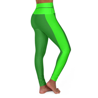 inQue.Style High Waisted Yoga Leggings, Forest Green And Neon Green Black Bordered Beating Heart Sports Pants