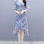 summer new women's floral dress waist slimming V-neck ruffled mid-length dress