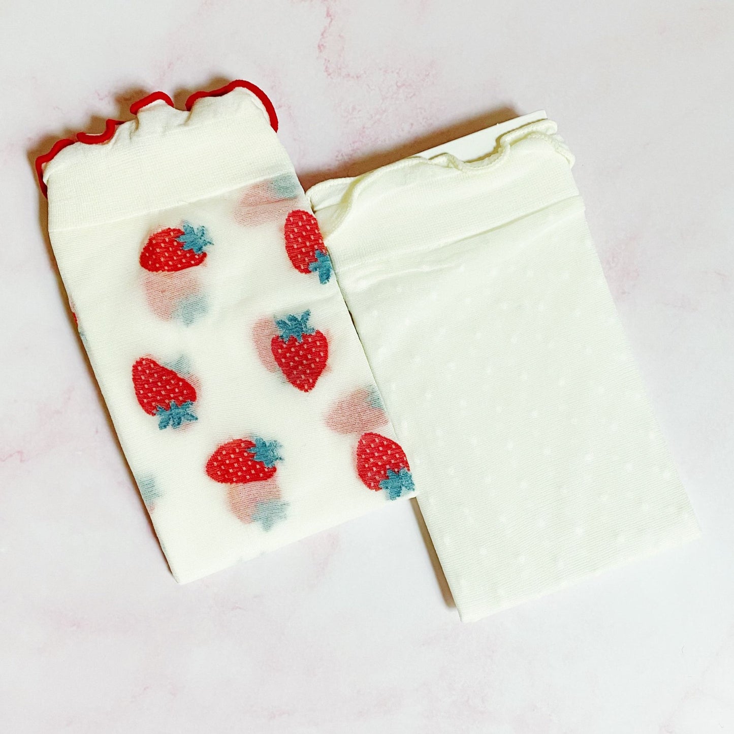 Dots And Strawberries Sheer Socks- 2Pairs