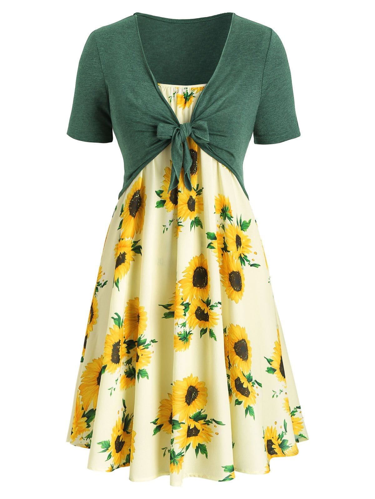 Two-piece sunflower print dress