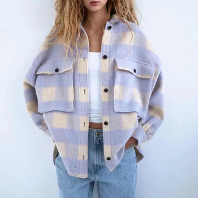 Oversize Wool Coat Women Plaid Jackets - bonbop