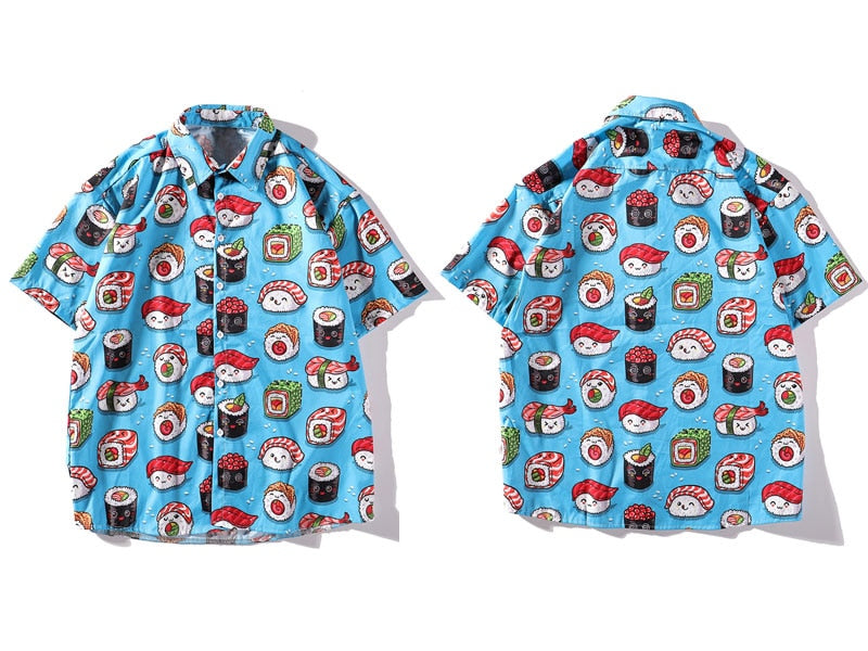 Cute Sushi Print Hawaiian Beach Shirts